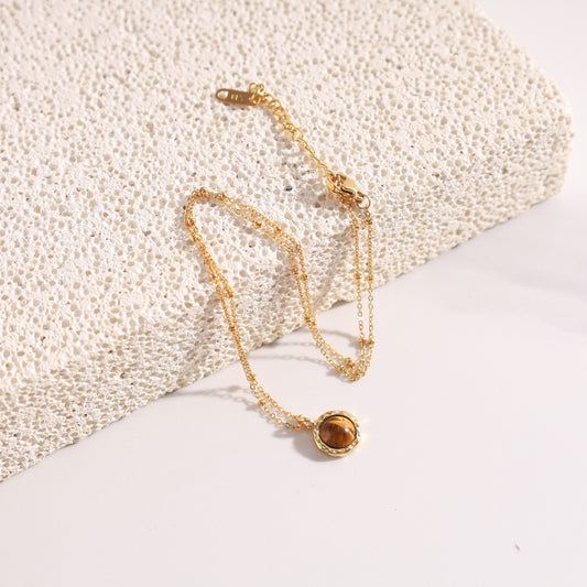 18K Gold-Plated Natural Tiger Eye Necklace